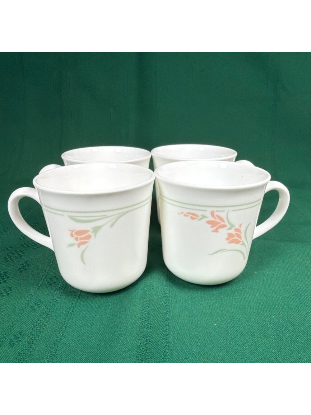 Vintage 80s Lot of 4 Corelle Corning Peach Garland Coffee Mugs Cups Retired USA - Picture 10 of 12